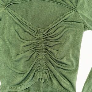 Elegant Green Ruched Women's Top | Long Sleeve Blouse | Size Small